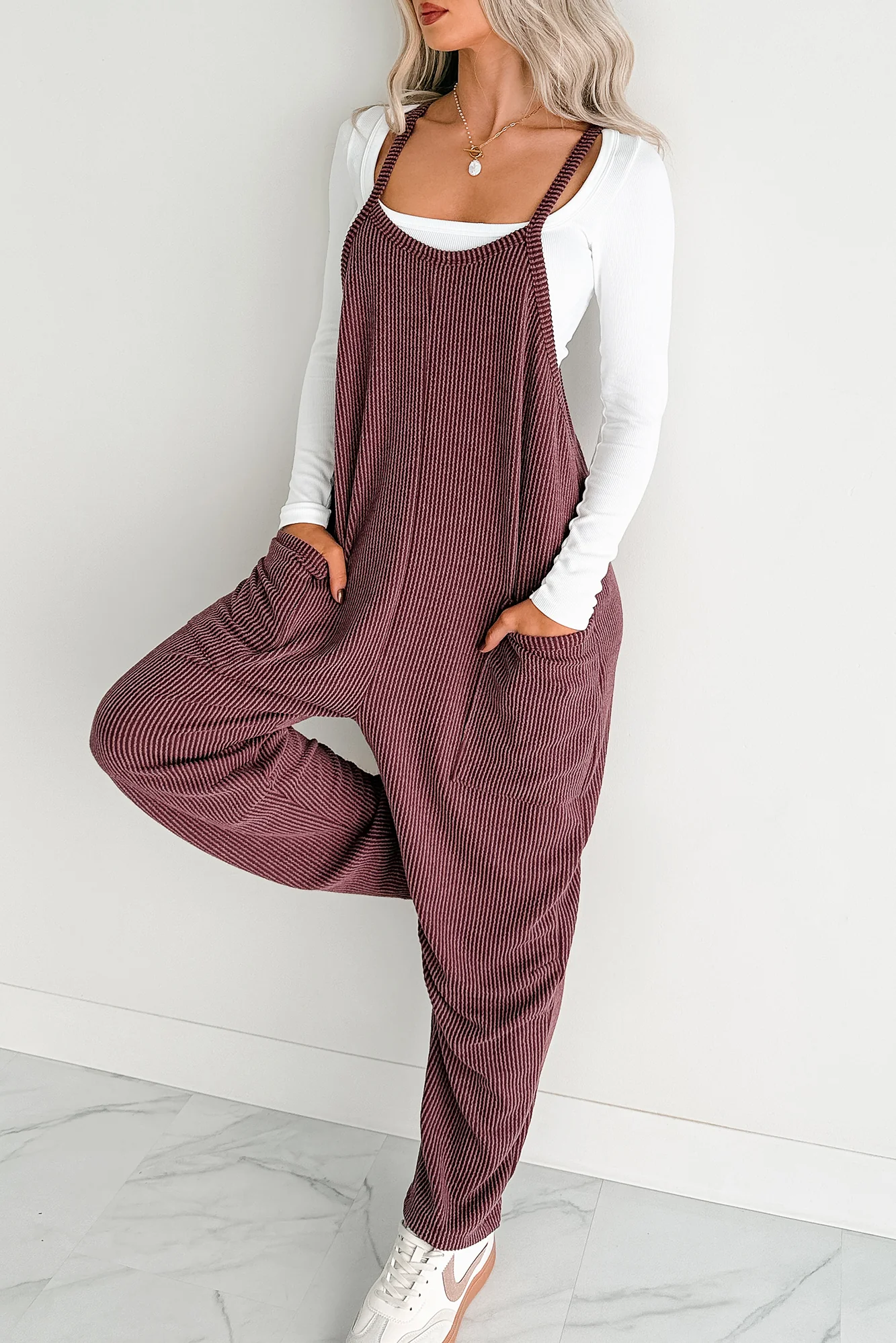 Sweet Crush Ribbed Sleeveless Jumpsuit (Maroon) - Image 2