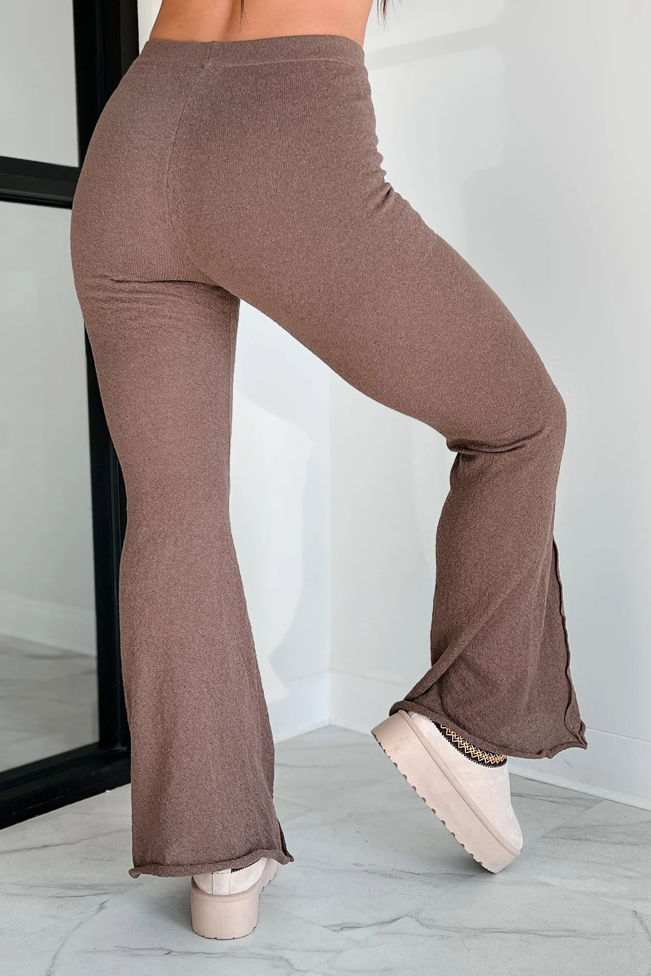 Talk It Through Lettuce Seam Flare Pants (Espresso) - Image 5
