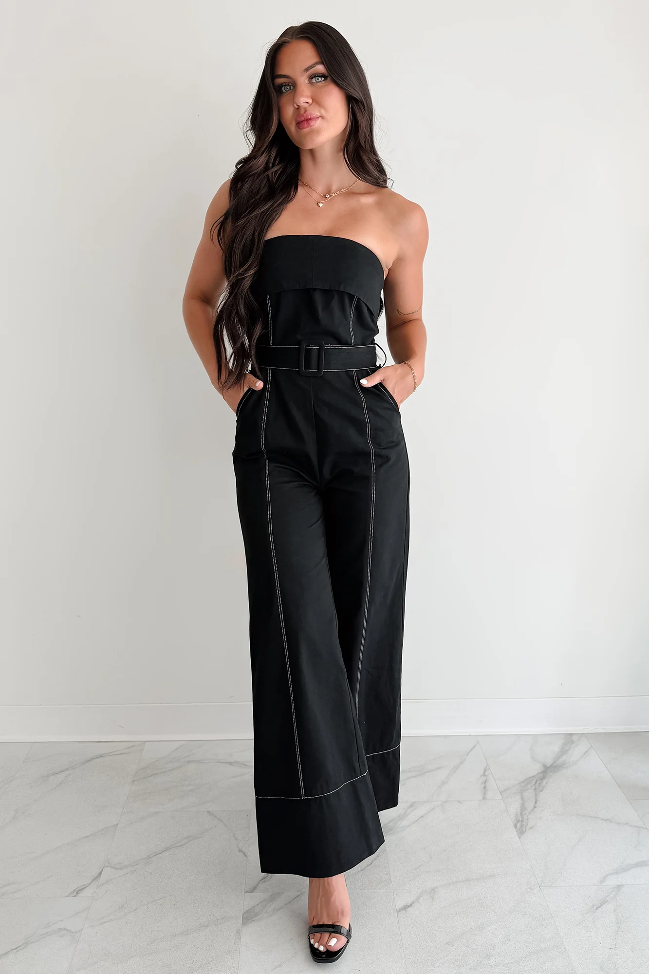 Taste Maker Strapless Wide Leg Jumpsuit (Black) - Image 6
