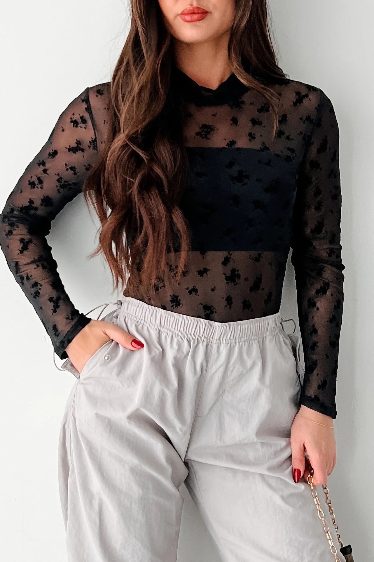 DOORBUSTER Tell Me I'm Pretty Velvet Mesh Bodysuit (Black Floral) - Image 2