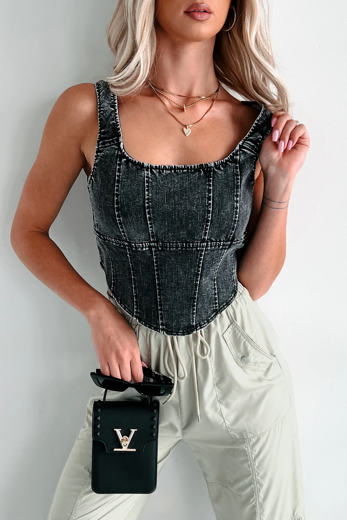 That's Just Karma Denim Corset Top (Black) - Image 7