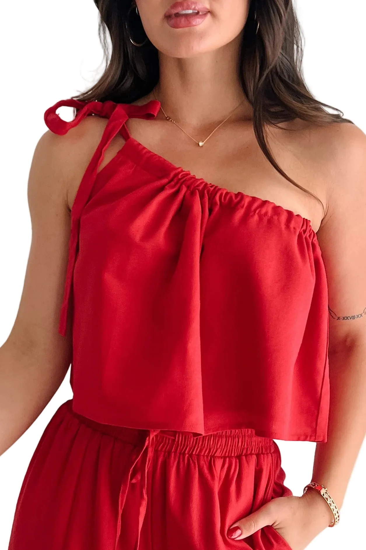 Too Saucy One Shoulder Top (Red) - Image 8