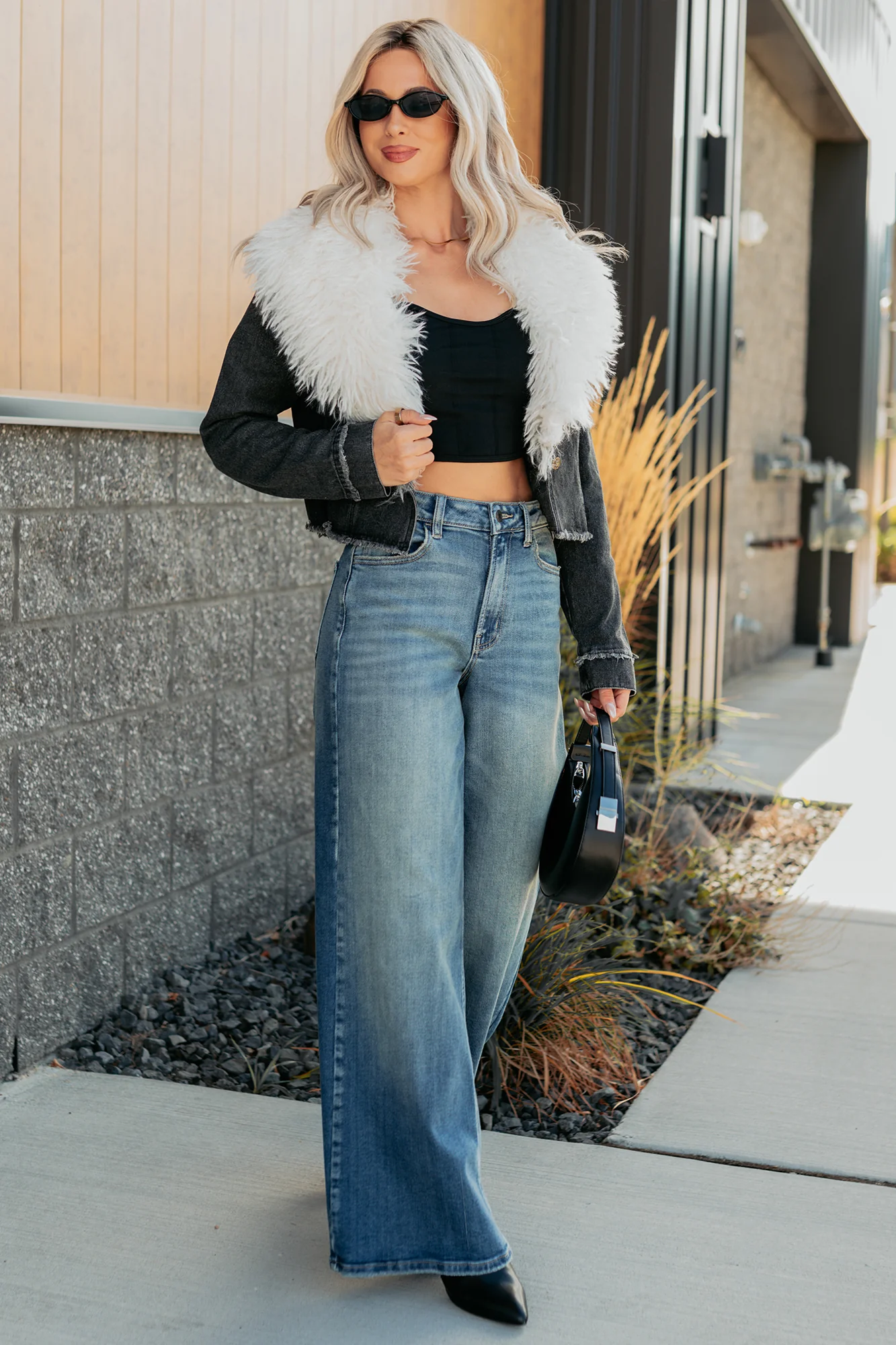 Unapologetic Glow Denim Fur Collar Jacket (Black) - Image 3