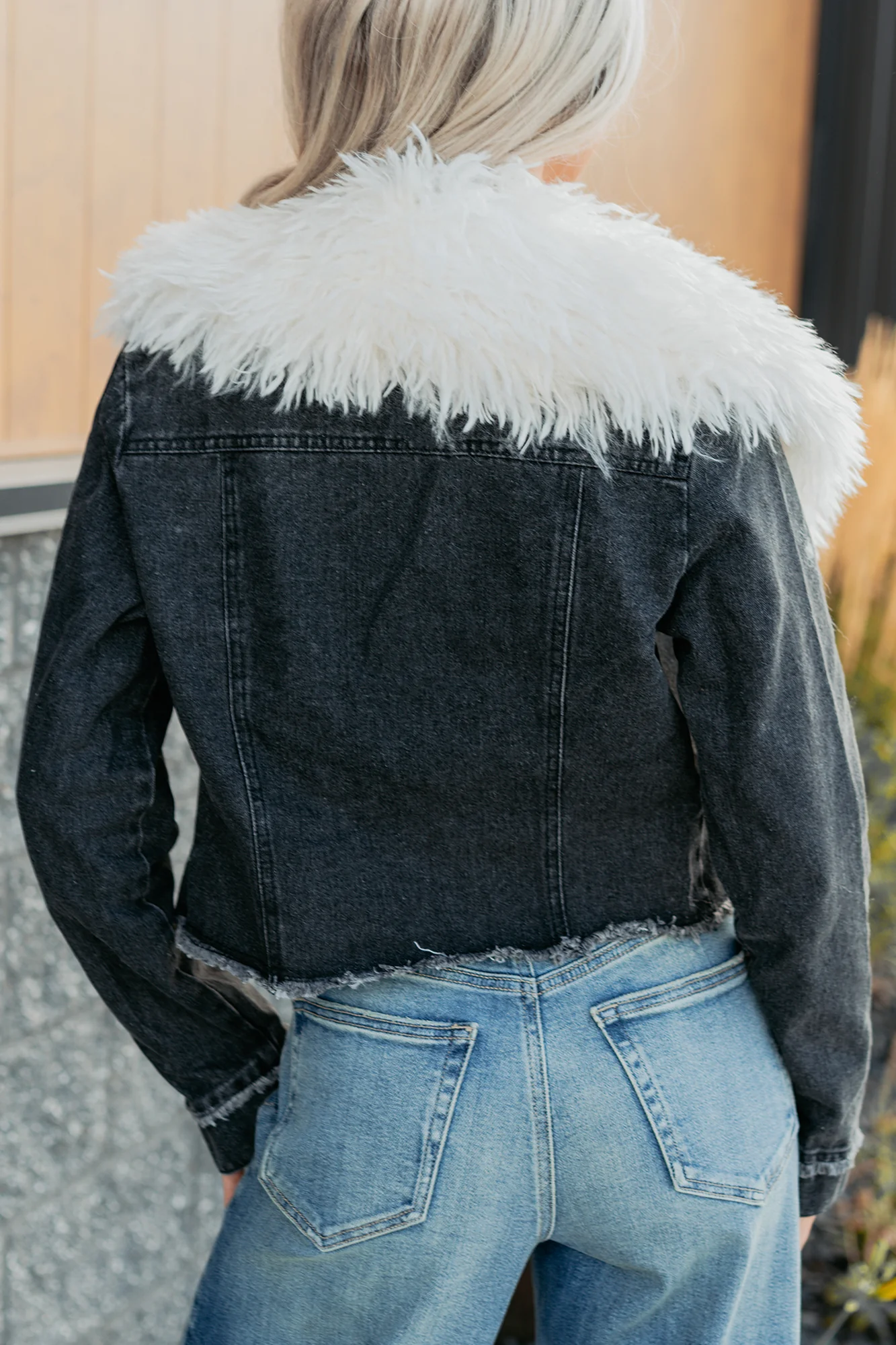 Unapologetic Glow Denim Fur Collar Jacket (Black) - Image 4