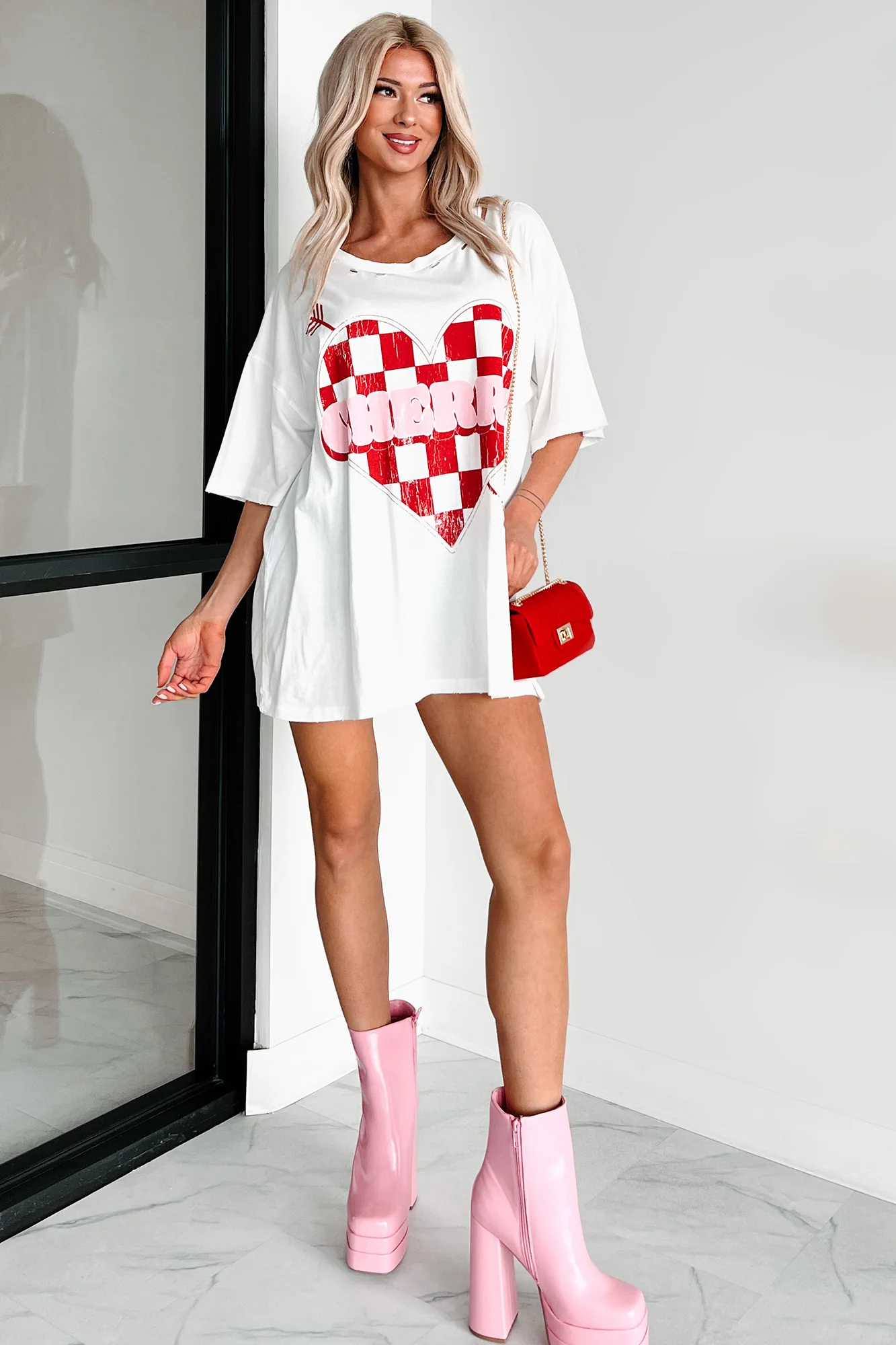 Unexpected Feelings Checker Heart Graphic Tee (Ivory) - Image 8
