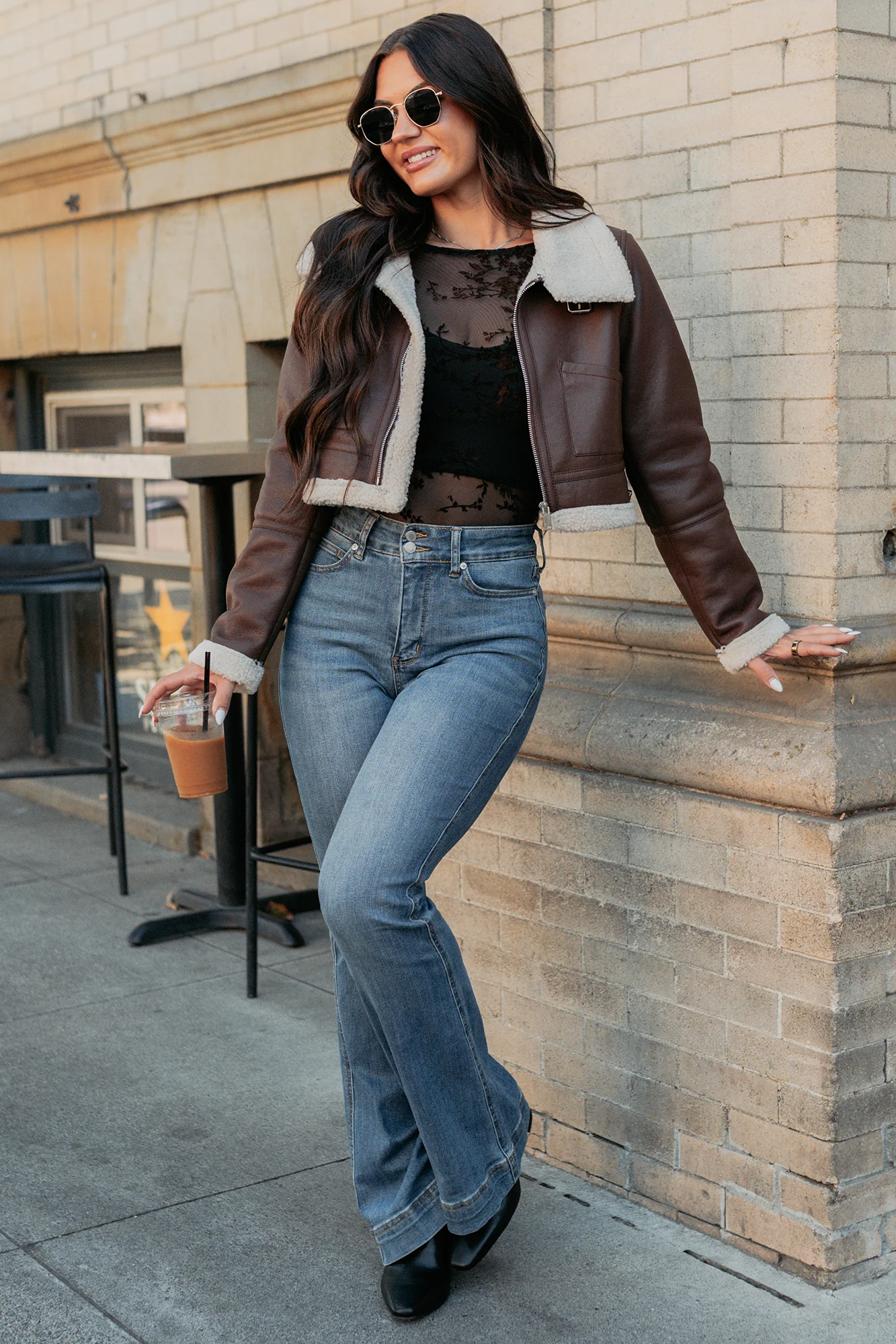 Urban Chill Faux Leather Sherpa Lined Jacket (Brown/Beige) - Image 2
