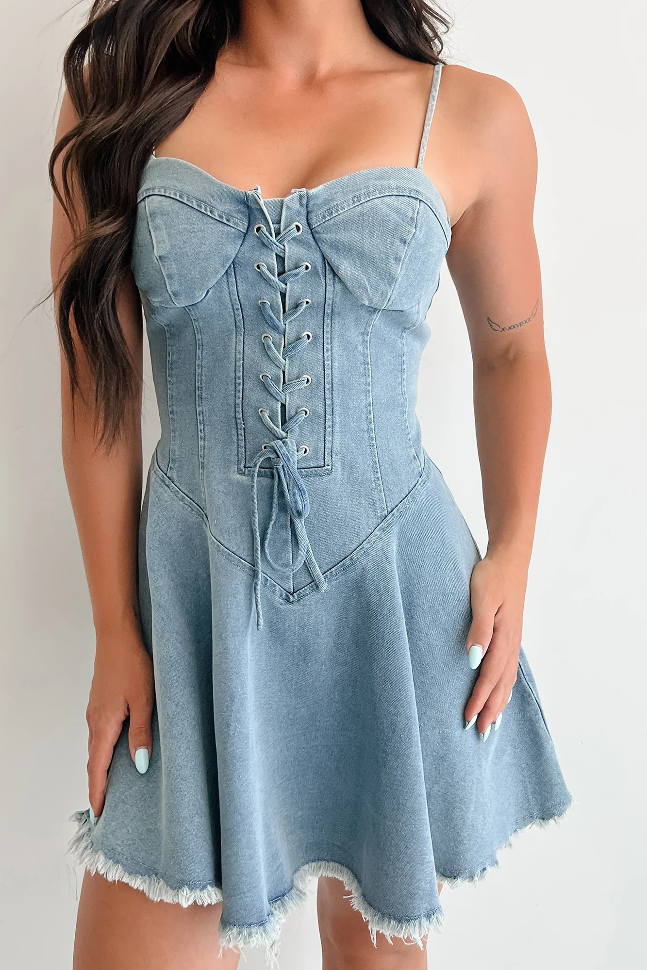 Watch Her Rise Sleeveless Denim Mini Dress (Denim) - Image 6