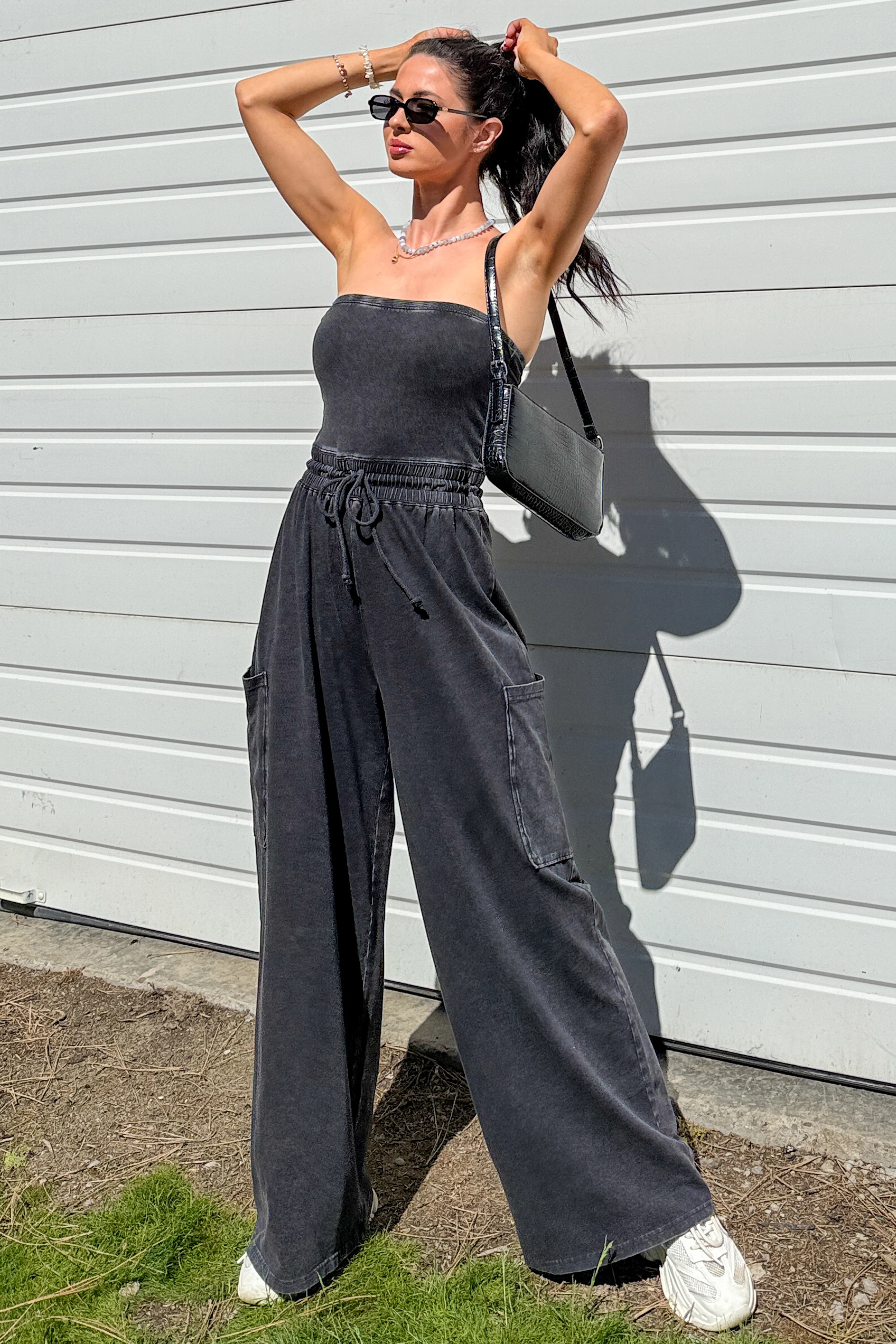 Weekend Uniform Strapless Mineral Wash Jumpsuit (Black) - Image 5
