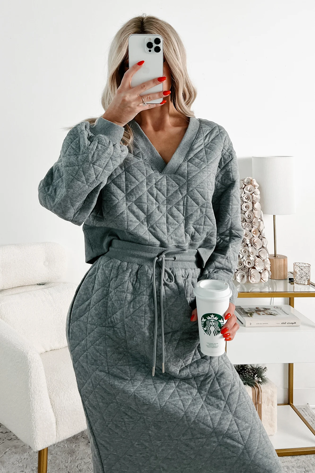 What Matters Most Quilted Sweater & Skirt Set (Heather Grey) - Image 3