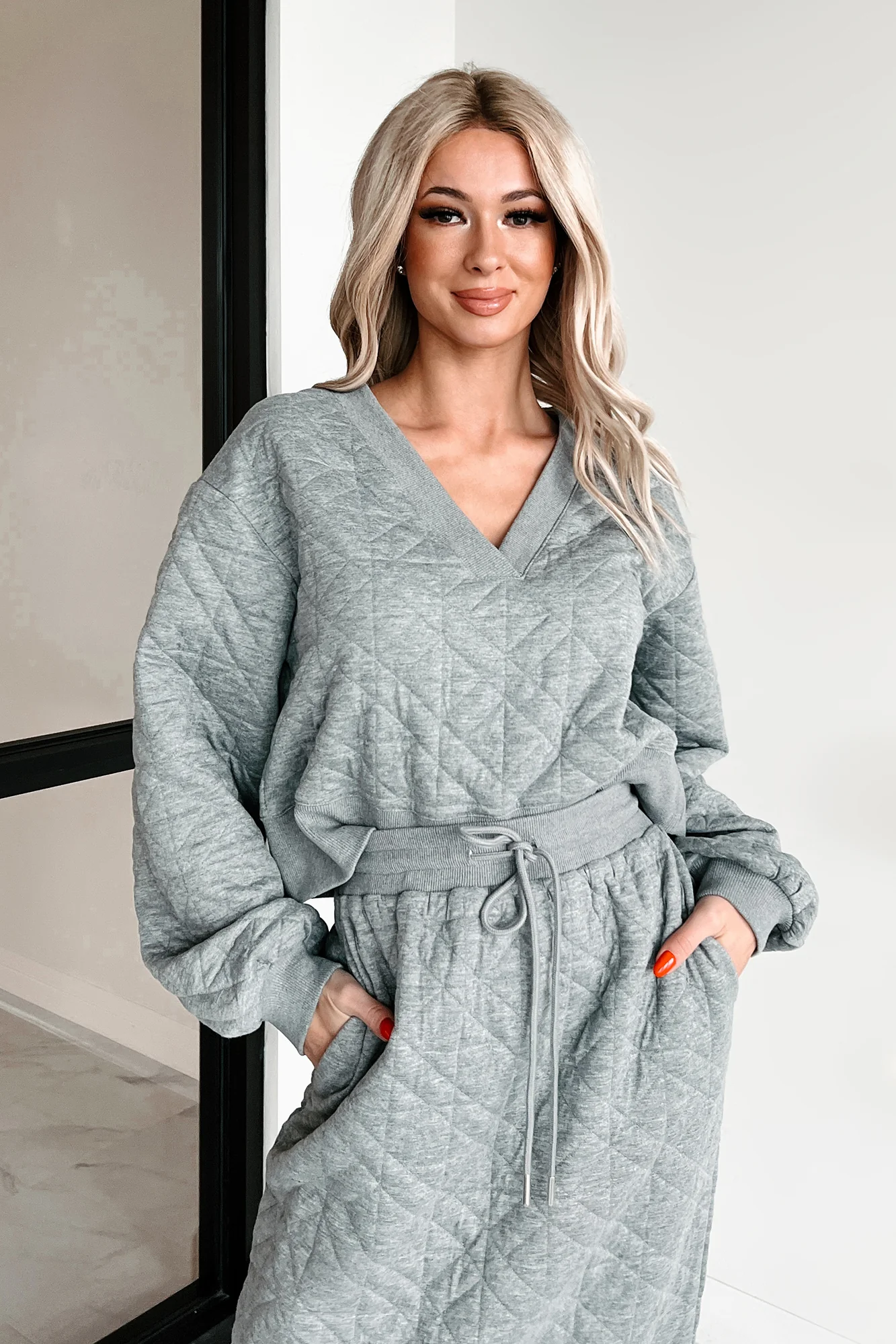 What Matters Most Quilted Sweater & Skirt Set (Heather Grey) - Image 5