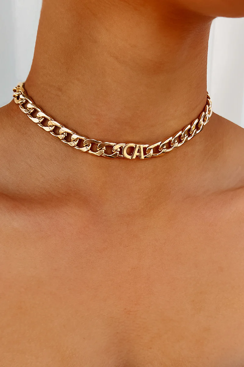 Where I Call Home State Abbreviation Chain Necklace (Gold) - Image 3
