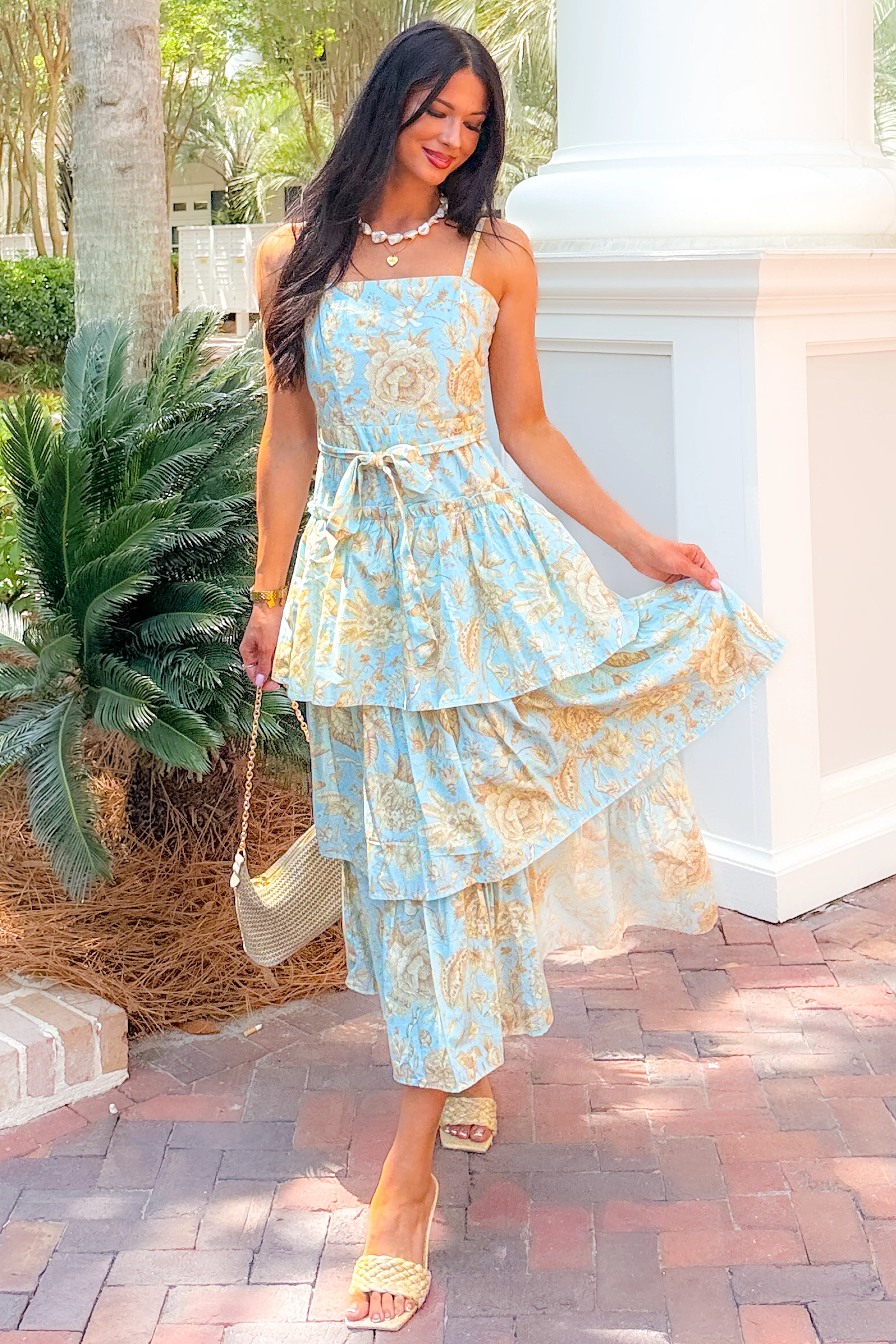 Wildflower Heart Tiered Sleeveless Cotton Midi Dress (Blue) - Image 2