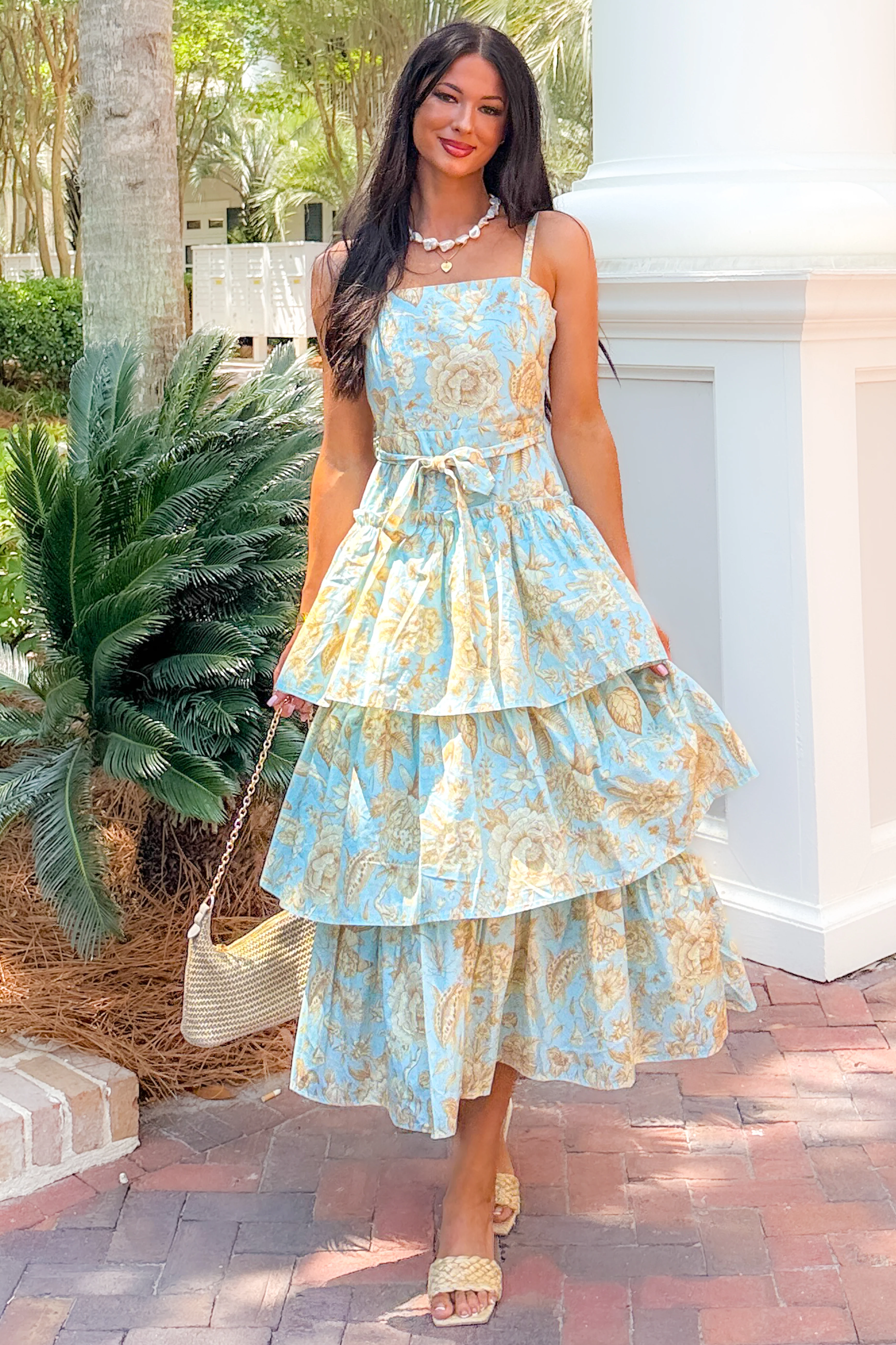 Wildflower Heart Tiered Sleeveless Cotton Midi Dress (Blue) - Image 4