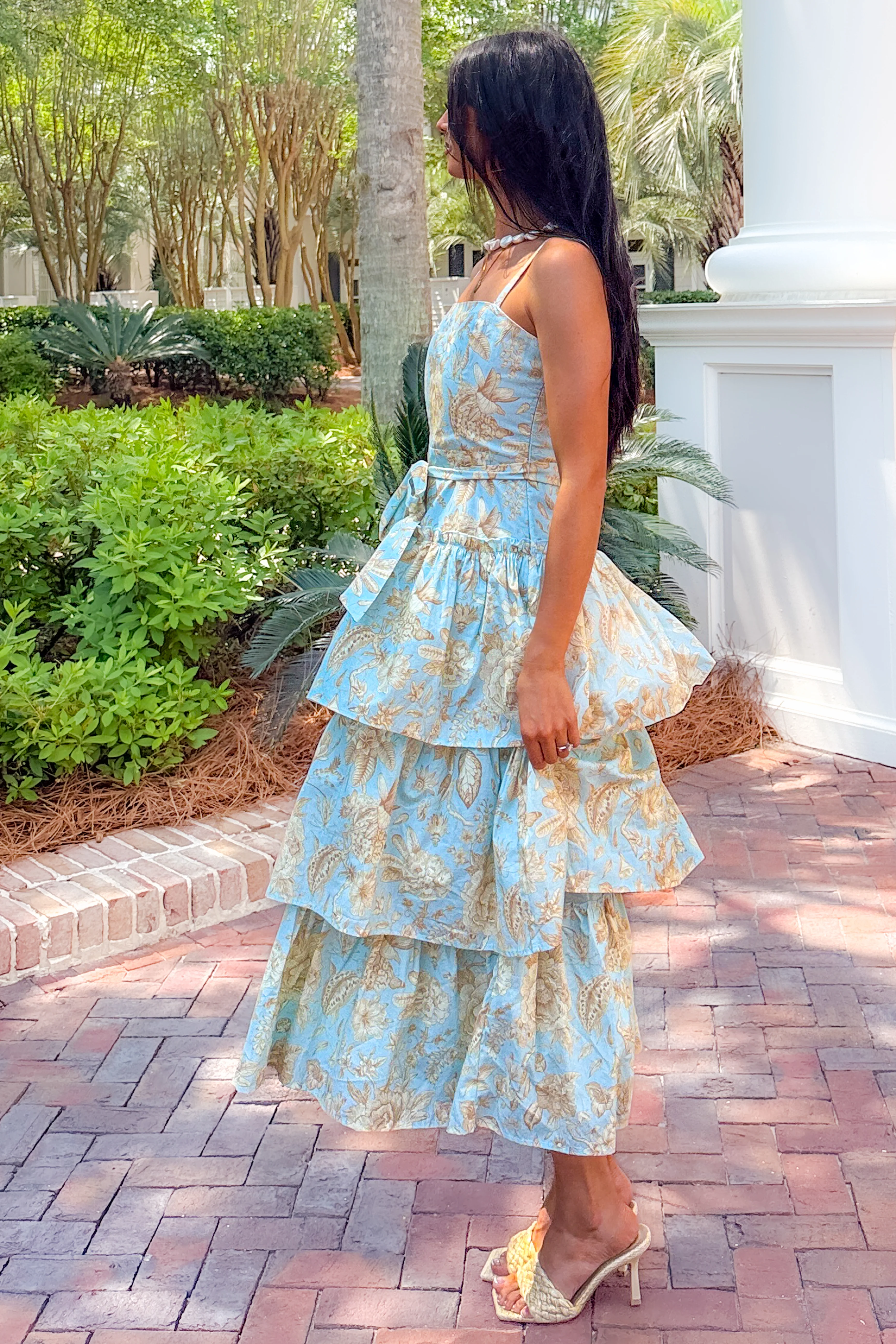 Wildflower Heart Tiered Sleeveless Cotton Midi Dress (Blue) - Image 6