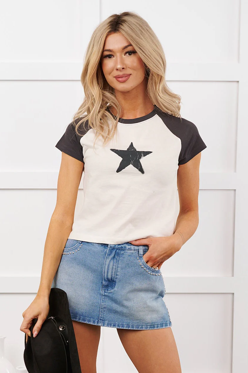 You're An All Star Graphic Raglan T-Shirt (Ivory/Charcoal) - Image 7