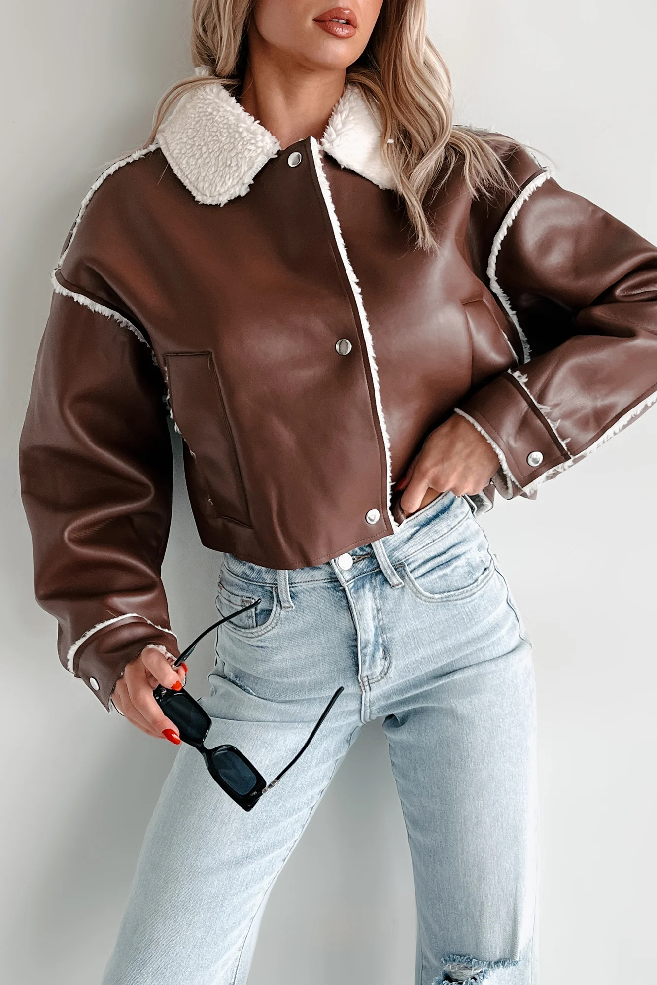 Zayna Faux Leather Jacket (Brown) - Image 6