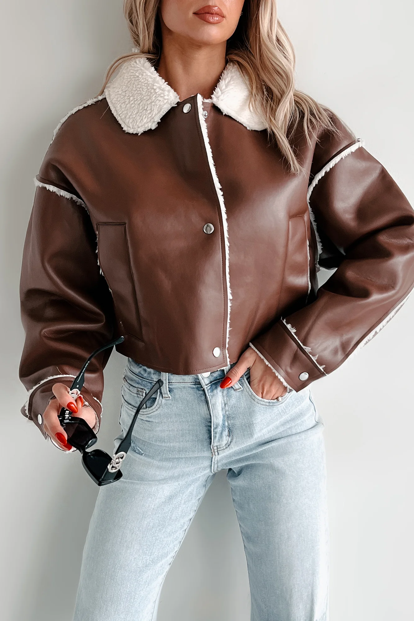 Zayna Faux Leather Jacket (Brown) - Image 8